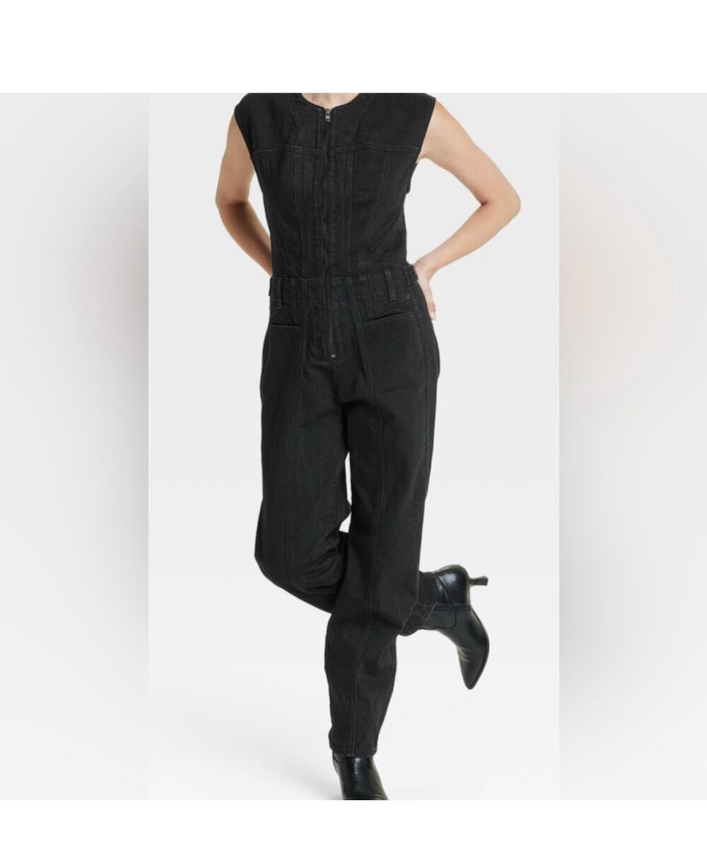 Universal Thread Black Denim Jumpsuit Size 8